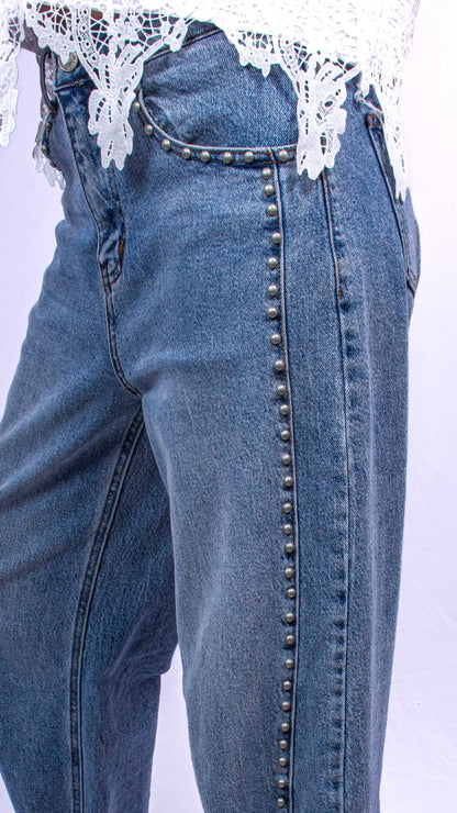Jean barrel cloutés Stone