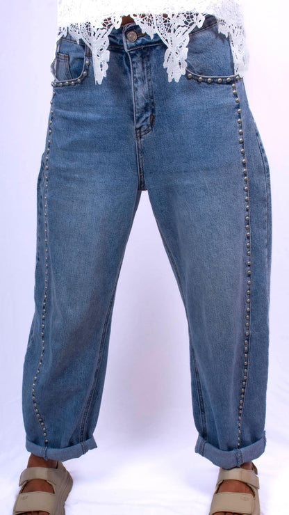 Jean barrel cloutés Stone