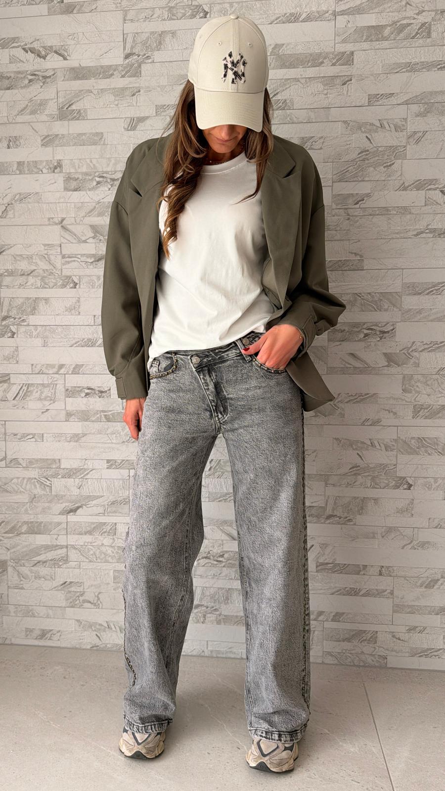Jean cloutés wide leg Gris