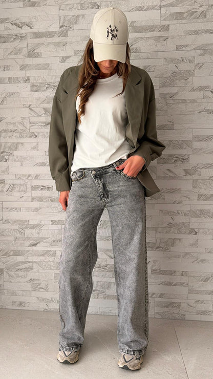 Jean cloutés wide leg Gris