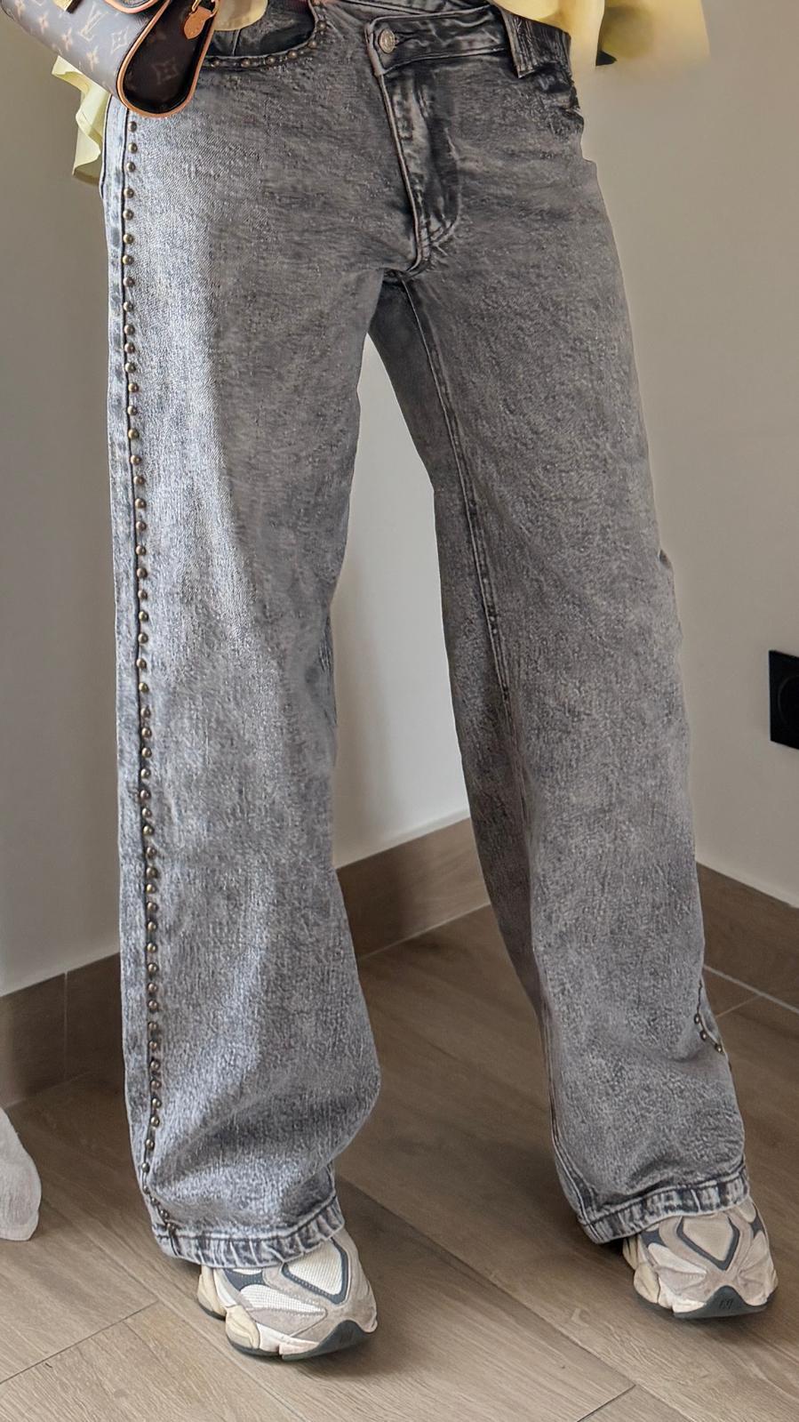 Jean cloutés wide leg Gris