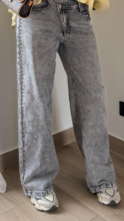 Jean cloutés wide leg Gris