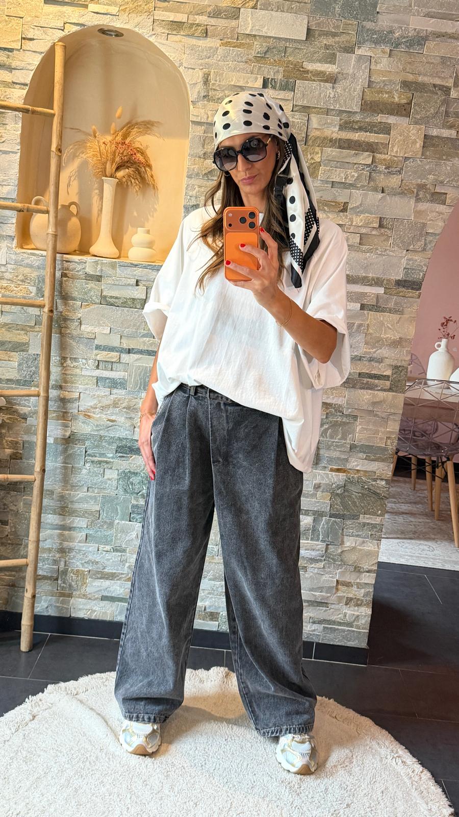 Jean large fermeture asymétrique Noir délavé