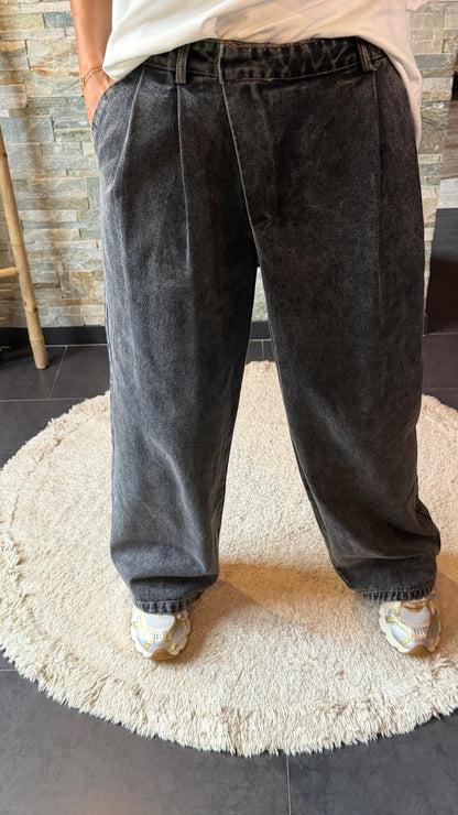 Jean large fermeture asymétrique Noir délavé