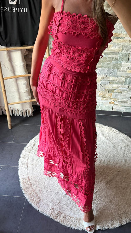 Ensemble Jupe broderie anglaise Rouge framboise