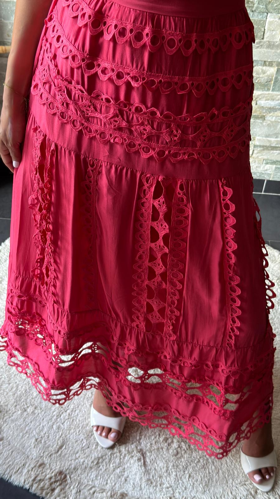 Ensemble Jupe broderie anglaise Rouge framboise