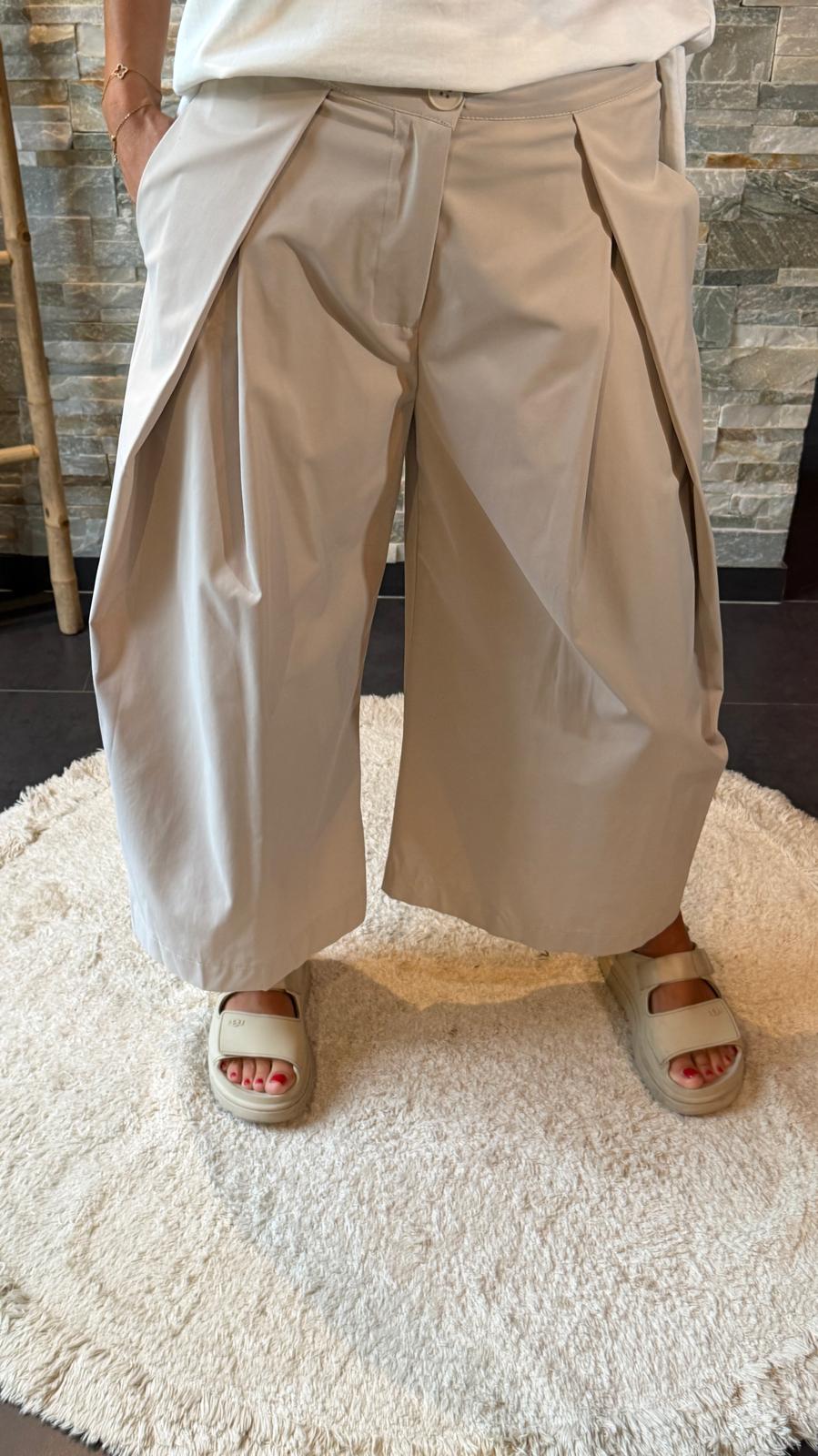 7/8 length flared trousers with K-Way effect fabric - Cream