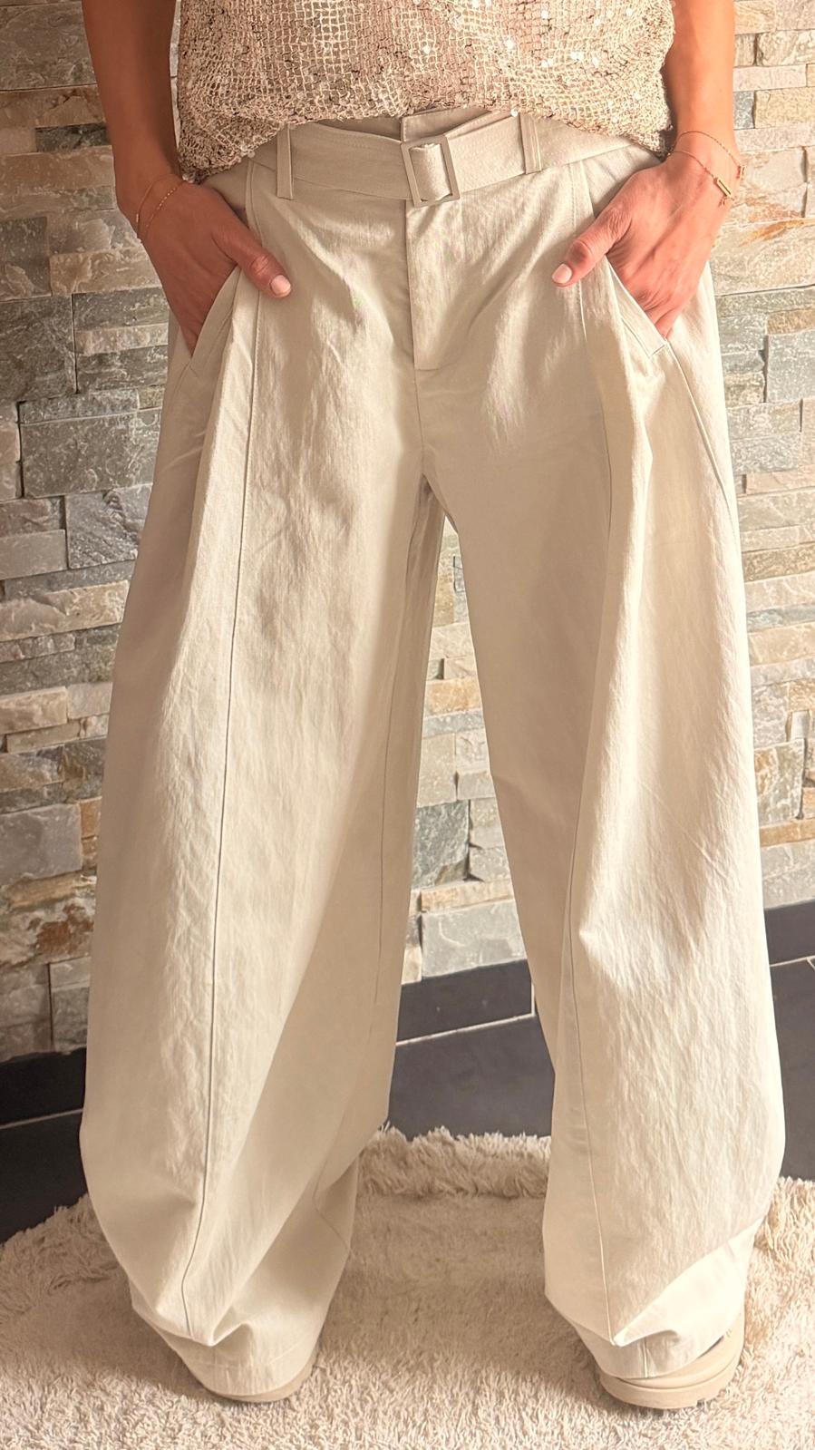 Pantalon palazzo effet toile ciré Crème