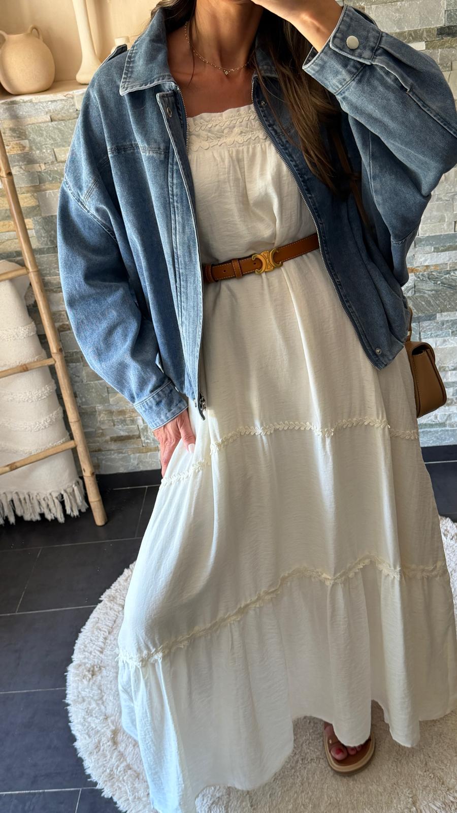 Robe bohème fluide détails brodés Crème