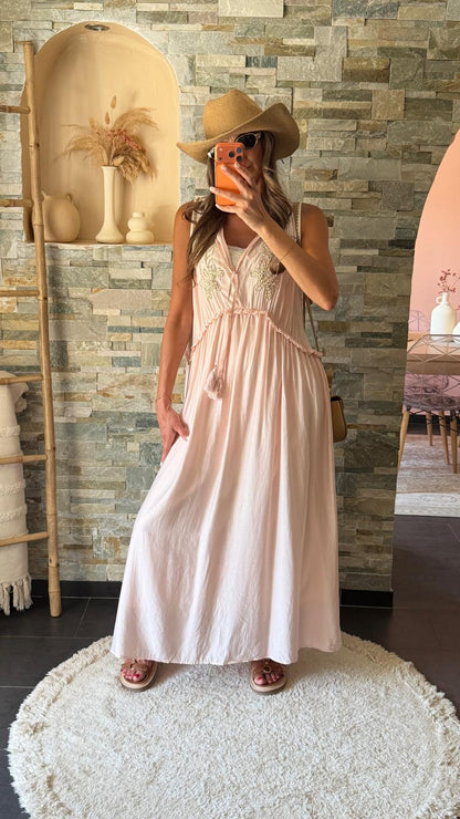 Powder Pink Embroidered Bohemian Dress
