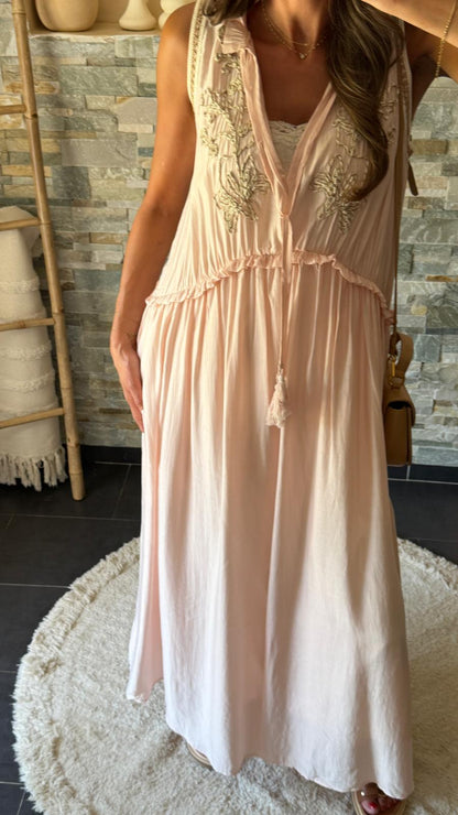 Powder Pink Embroidered Bohemian Dress