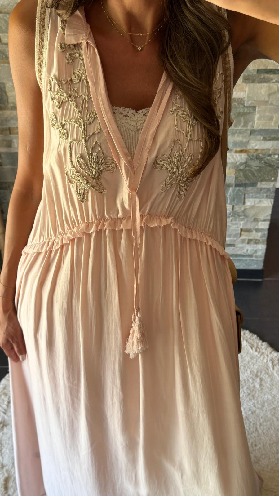 Powder Pink Embroidered Bohemian Dress