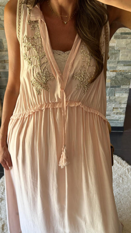 Powder Pink Embroidered Bohemian Dress