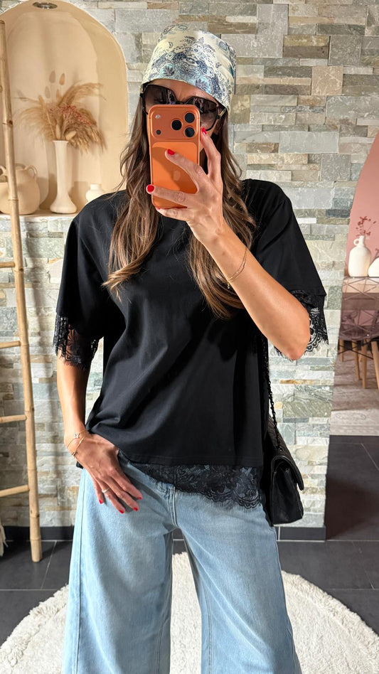 T-Shirt dentelle Noir