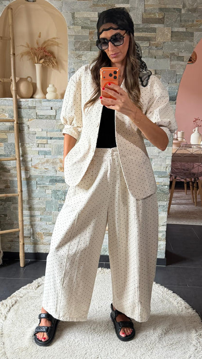 Veste à pois manches bouffantes Crème