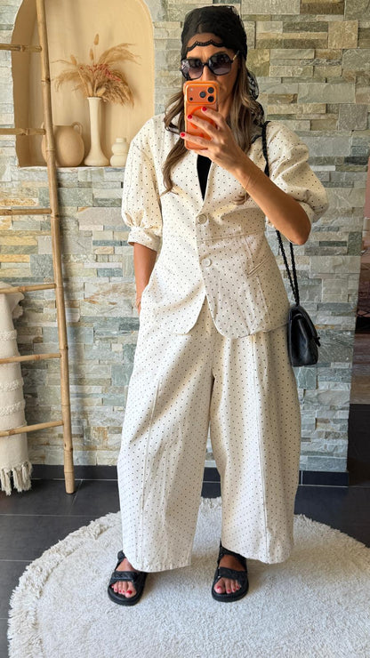 Veste à pois manches bouffantes Crème