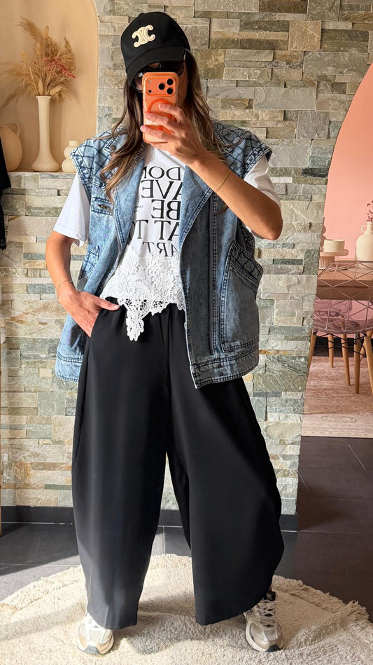 Veste en jean sans manches style perfecto Stone