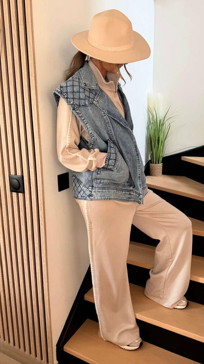 Veste en jean sans manches style perfecto Stone
