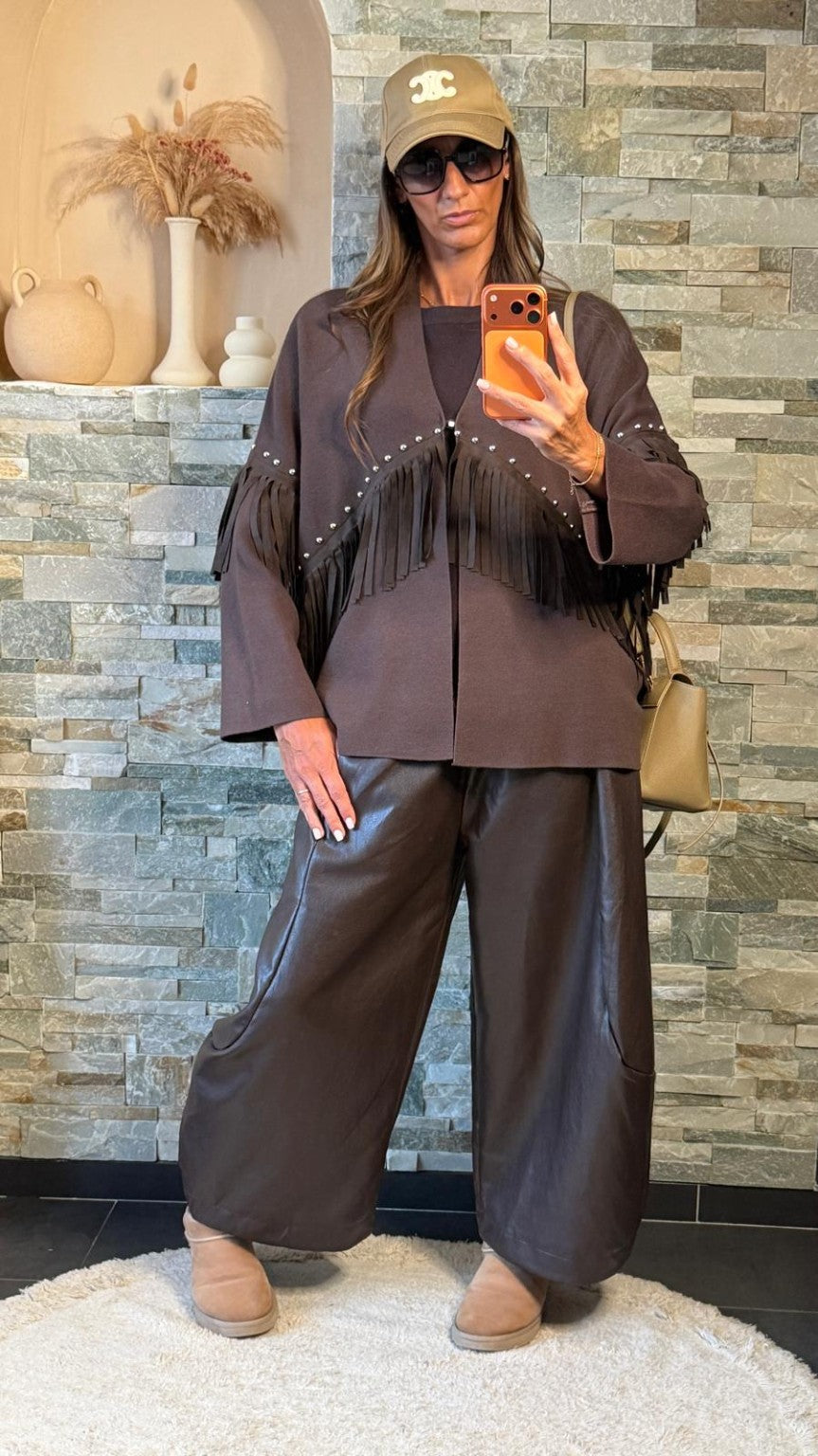 Gilet clouté à franges Choco